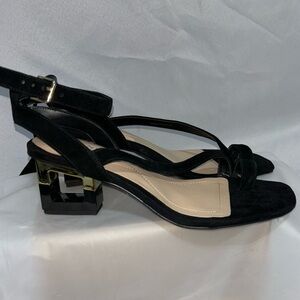 Alfani Women's Coreena Square-Heel Dress Sandals Women's, black suede, Size 10.5